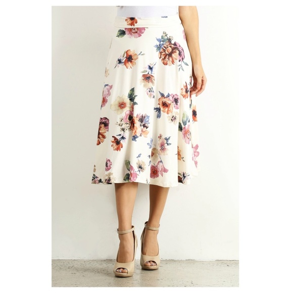 Pretty Young Thing Dresses & Skirts - IVORY FLORAL MIDI SKIRT